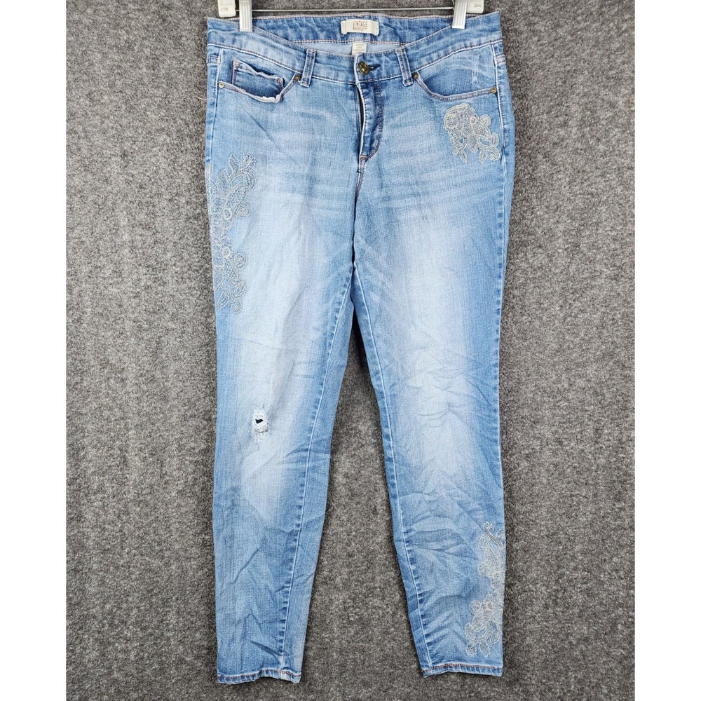 Vintage America Blues Skinny Jeans Women 8R 29 Embroidered Distressed Mid Rise